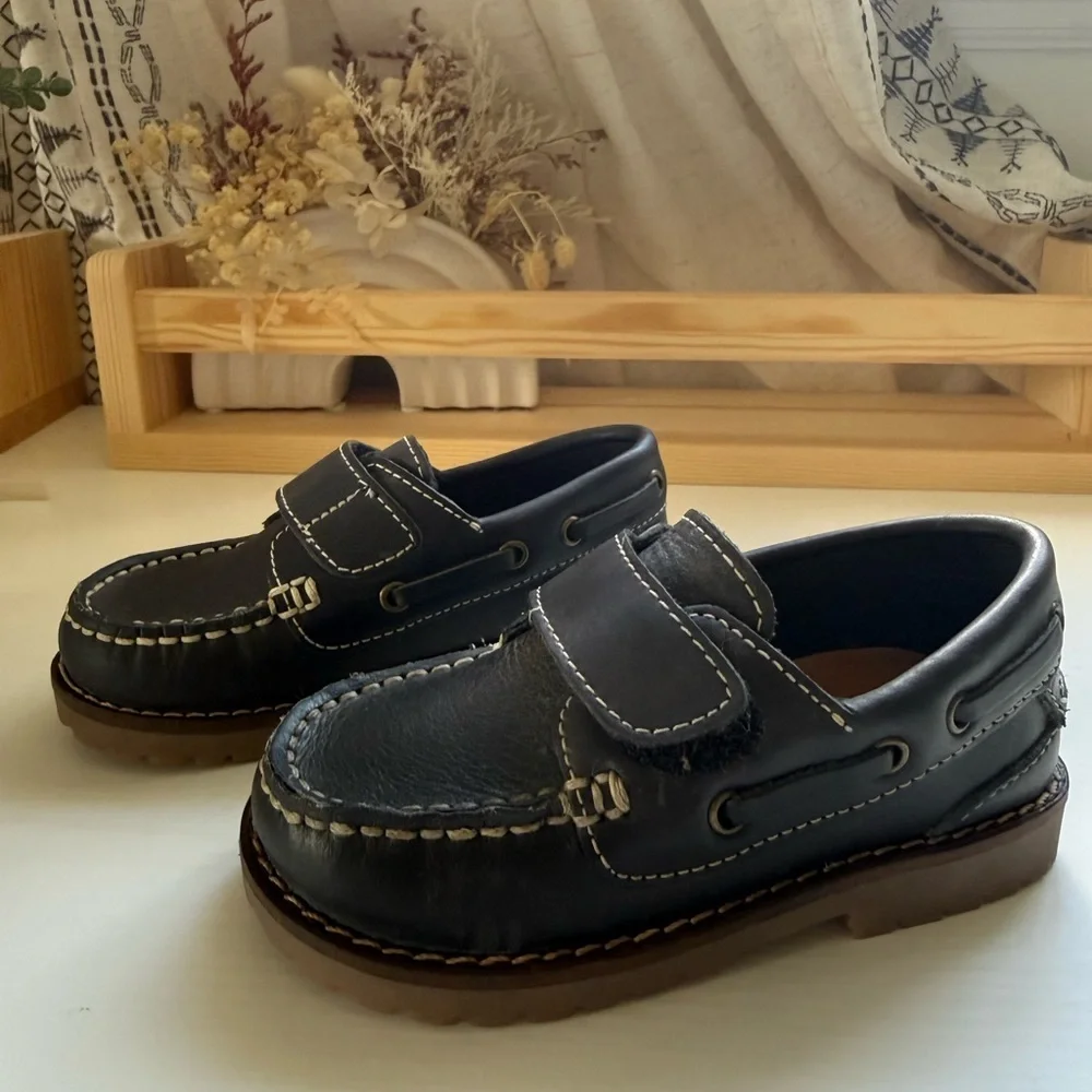 Kids  Leather Velcro Dress Loafers